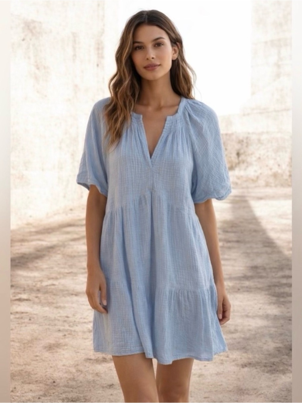 Gap Cotton Gauze Sky Blue A-Line Short Sleeve Summer Dress XS NWT